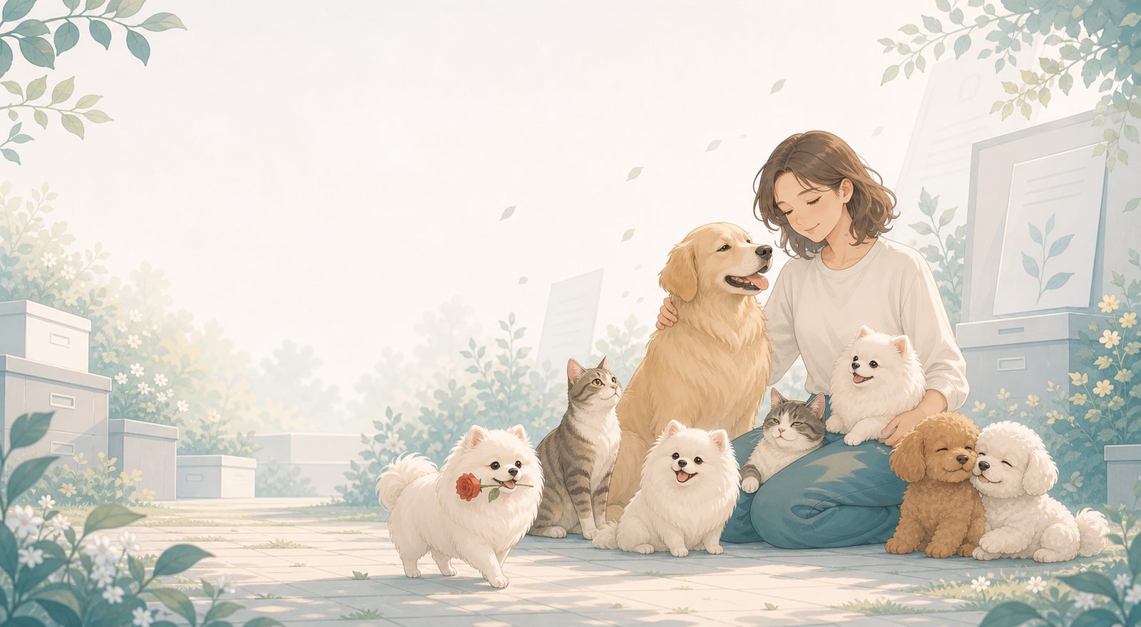AI 生成的 Global Animal Memorial 首页温暖动物主题横幅